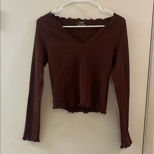 Brown Ribbed Long Sleeve Top